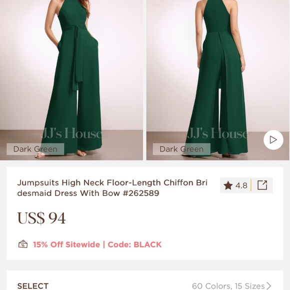 JJs House Dark Green Chiffon Jumpsuit - Picture 1 of 5